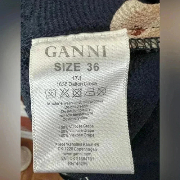 Ganni Dalton Shift Dress in Navy Blue Floral Crepe Long Sleeve Mini - Picture 12 of 16